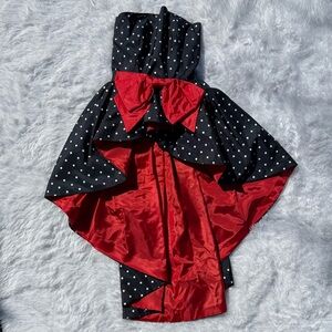 Polka Dot Strapless Dress with Red Bow